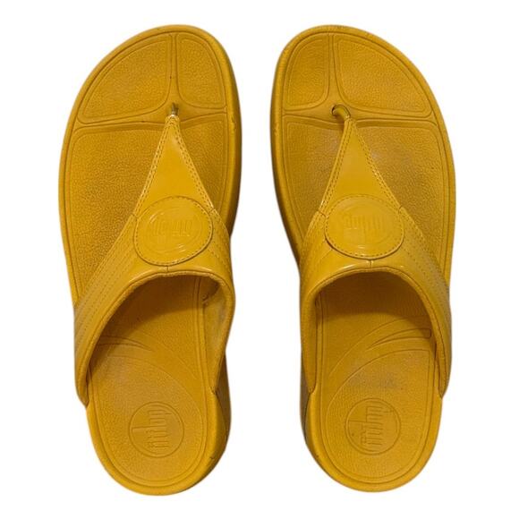 Not For Sale FitFlop Sandals Women 9 Yellow Lulu Leather Comfort Thong - Picture 3 of 9